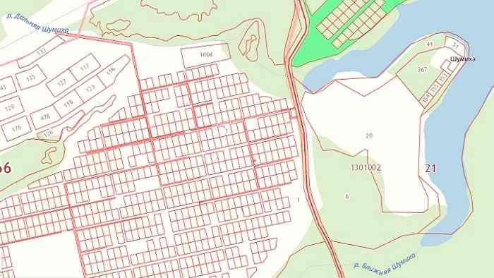 План дачных участков в окрестностях Шумихи. Скриншот публичной кадастровой карты.